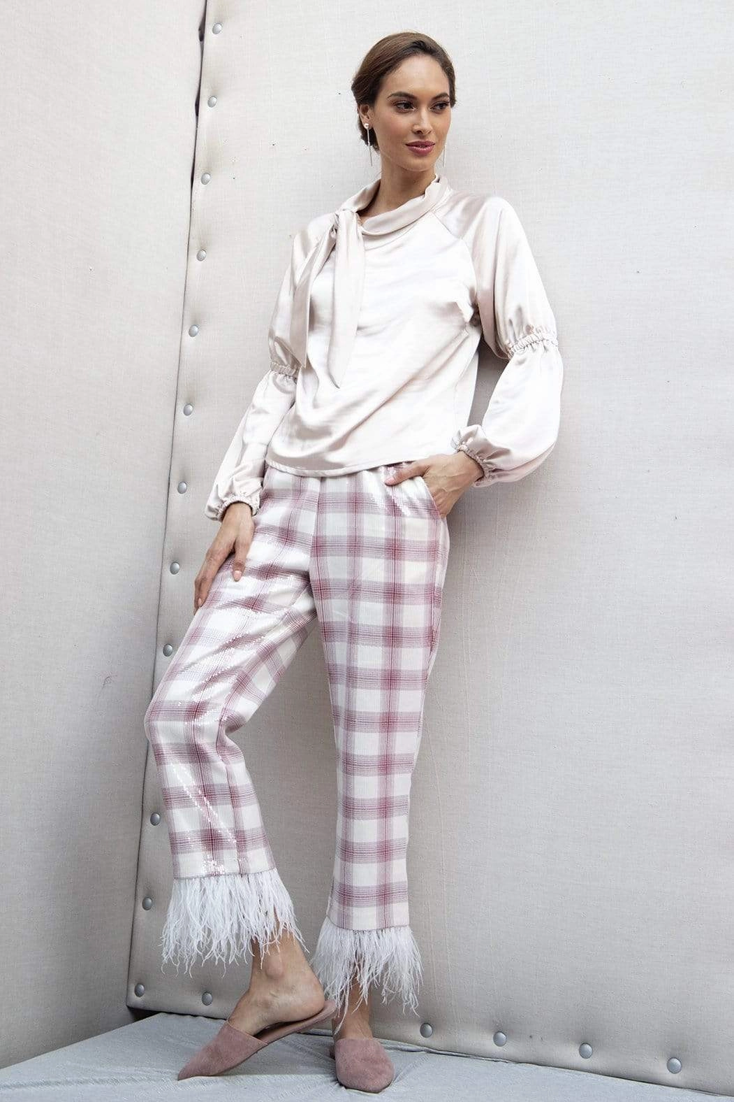 Chic Comfort Brenda Feathered Plaid Pants