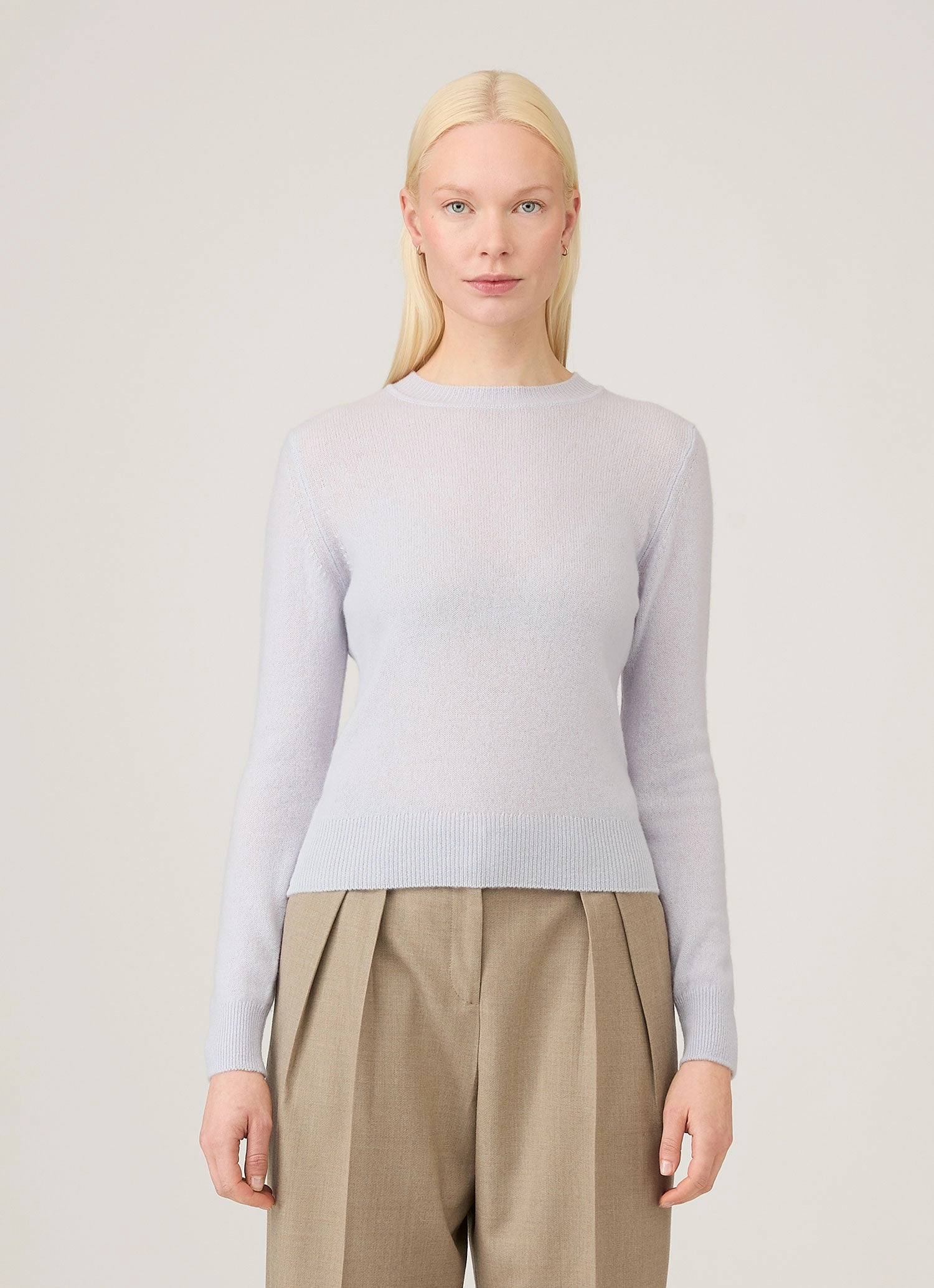 Women's Cashmere Jumper in Ice Blue Lantern sleeve loose hem