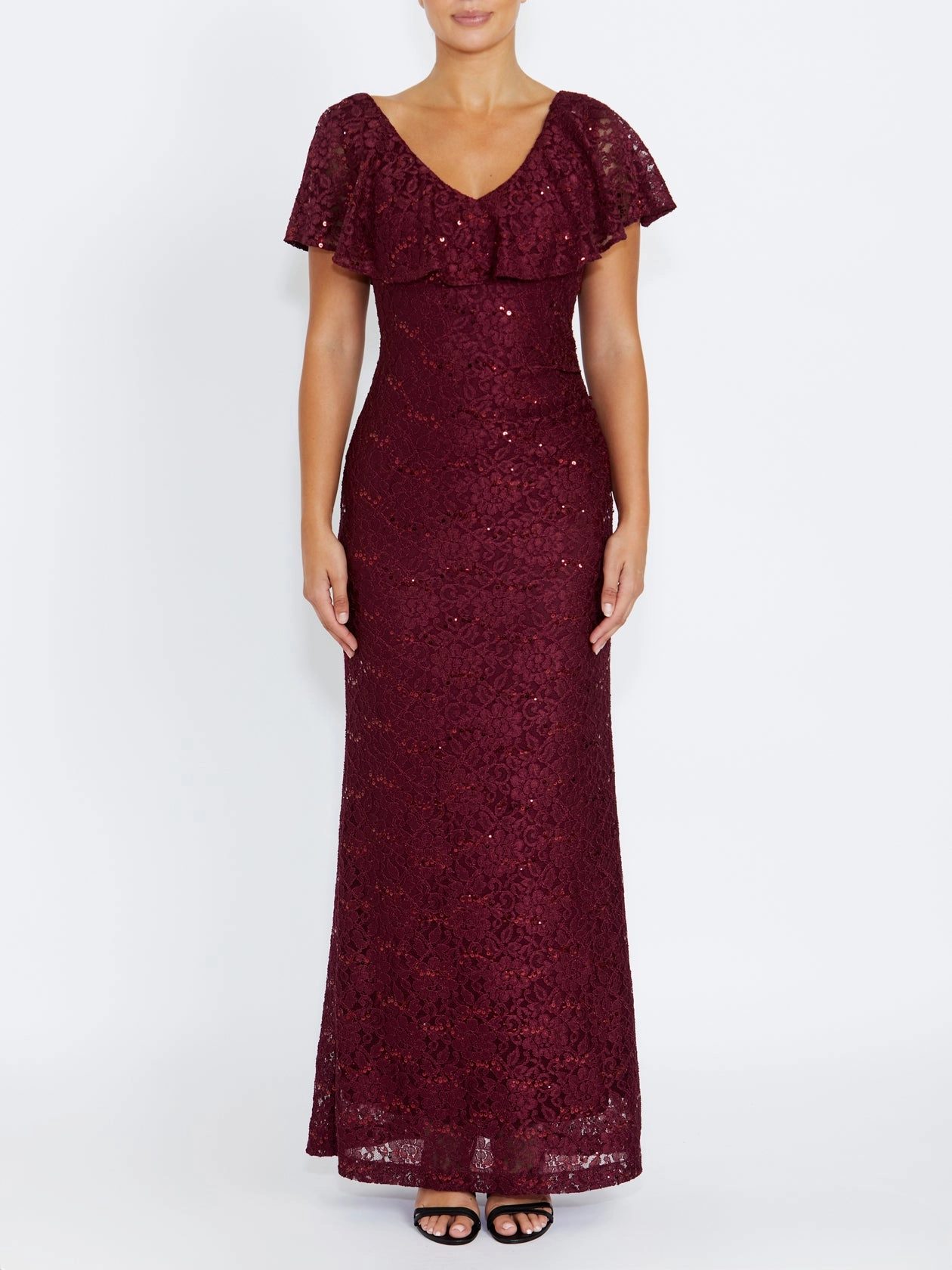 Trudy Malbec Sequin Lace Gown Smart Fashion