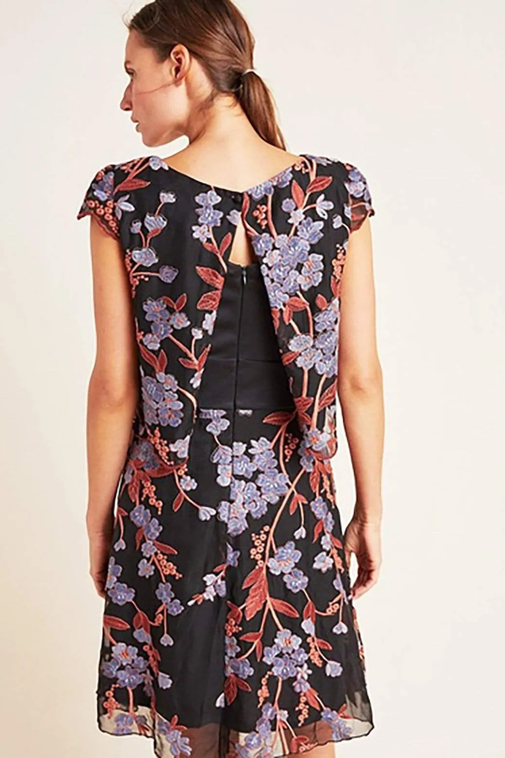 Chiffon Bloom Mini Dress Cowl Neck