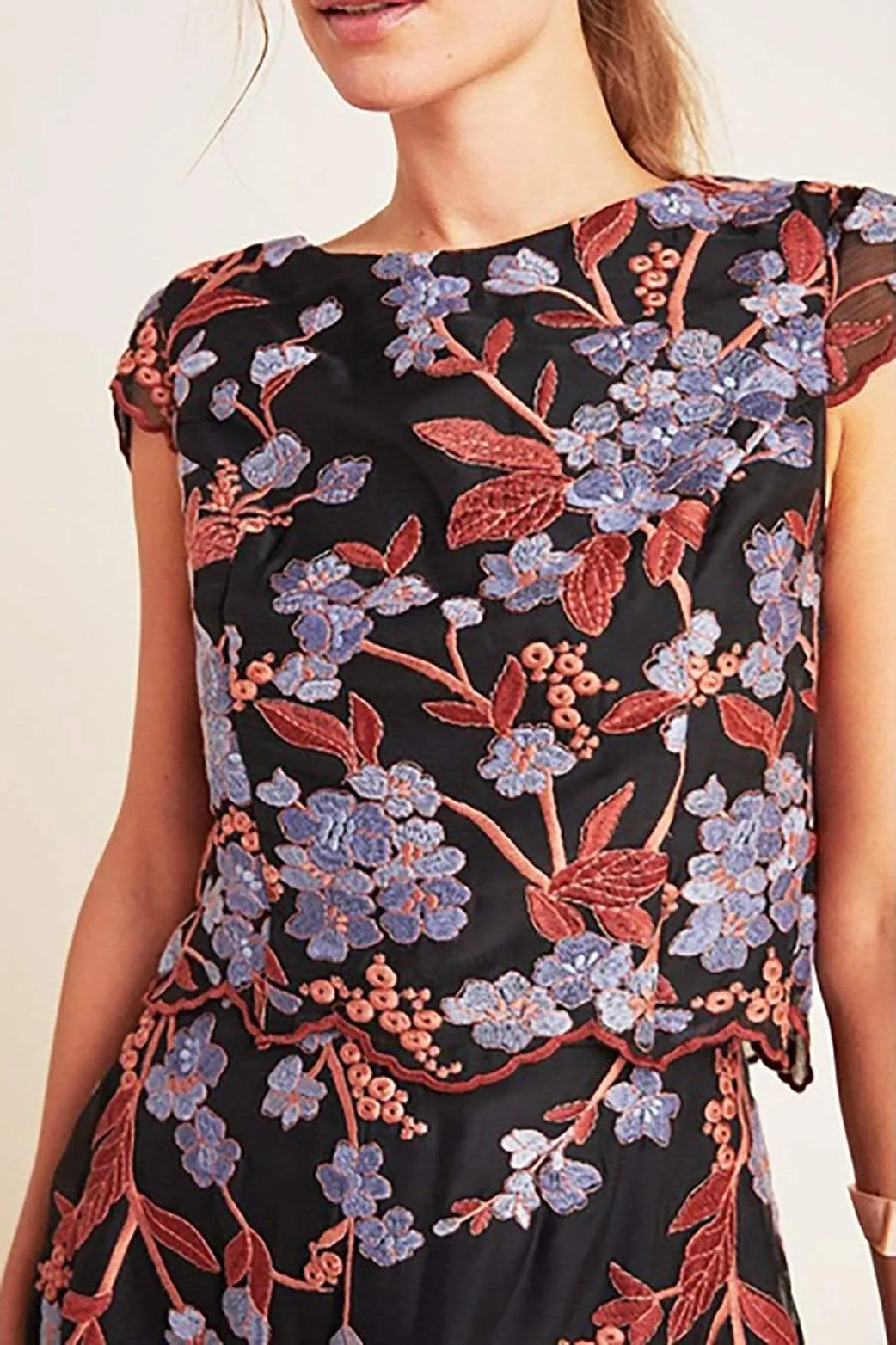 Chiffon Bloom Mini Dress Cowl Neck