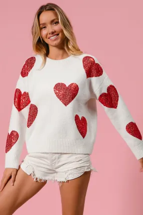 IT3026-01 | SEQUIN HEART PATCHES VALENTINE SWEATER Cozy Layering Cozy Comfort