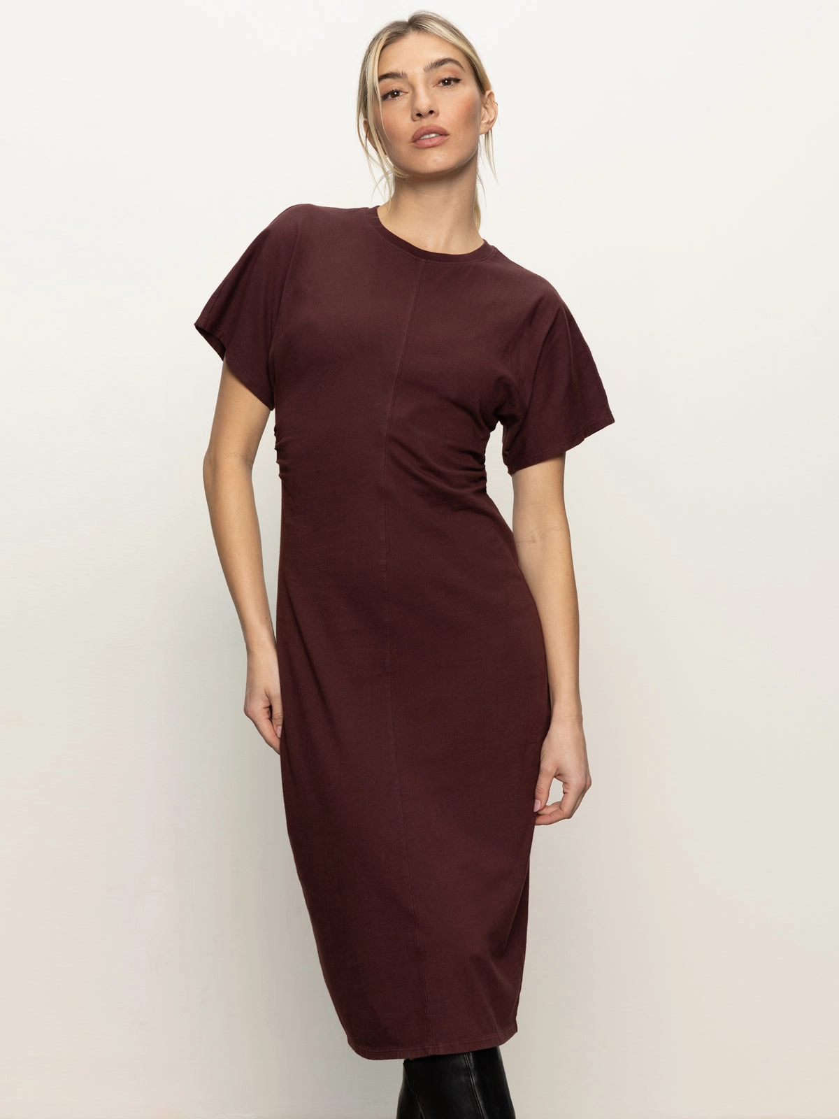 Cinched Waist T-Shirt Dress Chicory Smooth Vibes Evening Chic