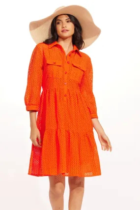 Eloise Dress ?C Tangerine Eyelet Stretch Fabric Sleeveless Cut