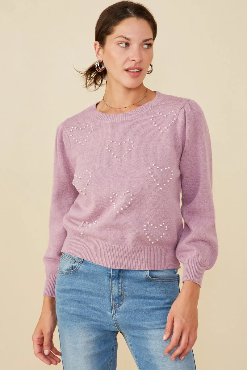 Fall Outfit Womens Pearl Hearts Detail Pullover Sweater