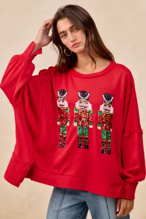 IT3426G-47 | CHRISTMAS SEQUIN NUTCRACKERS EMBROIDERY SWEATSHIRT Wool blend