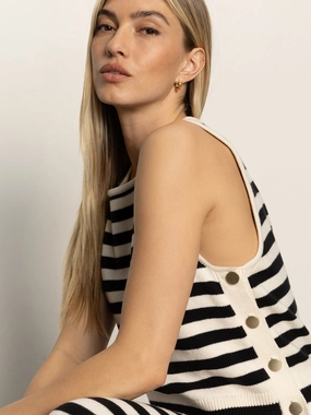 Stand Collar City Summer Tank Black/  Macrame Stripe