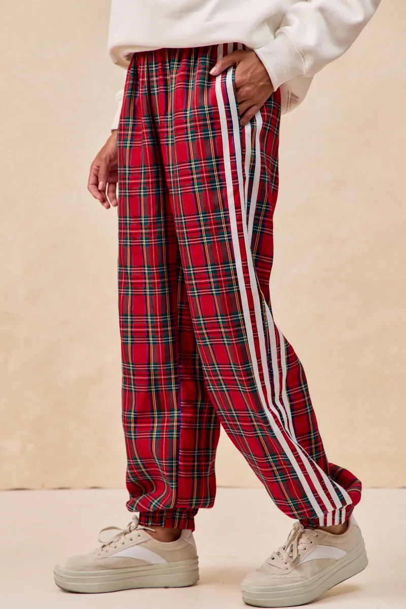 Soft Structure Fitted waist IB1741G-04 | SIDE LINES CHRISTMAS PLAID TRACK PANTS