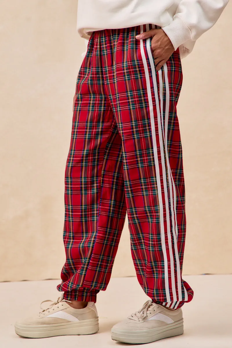 IB1741G-04 | SIDE LINES CHRISTMAS PLAID TRACK PANTS Breath Friendly Water-resistant
