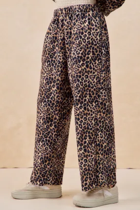 Frayed hem IB1857-01 | LEOPARD BRUSHED TEXTURE ELASTIC WAISTBAND PANTS