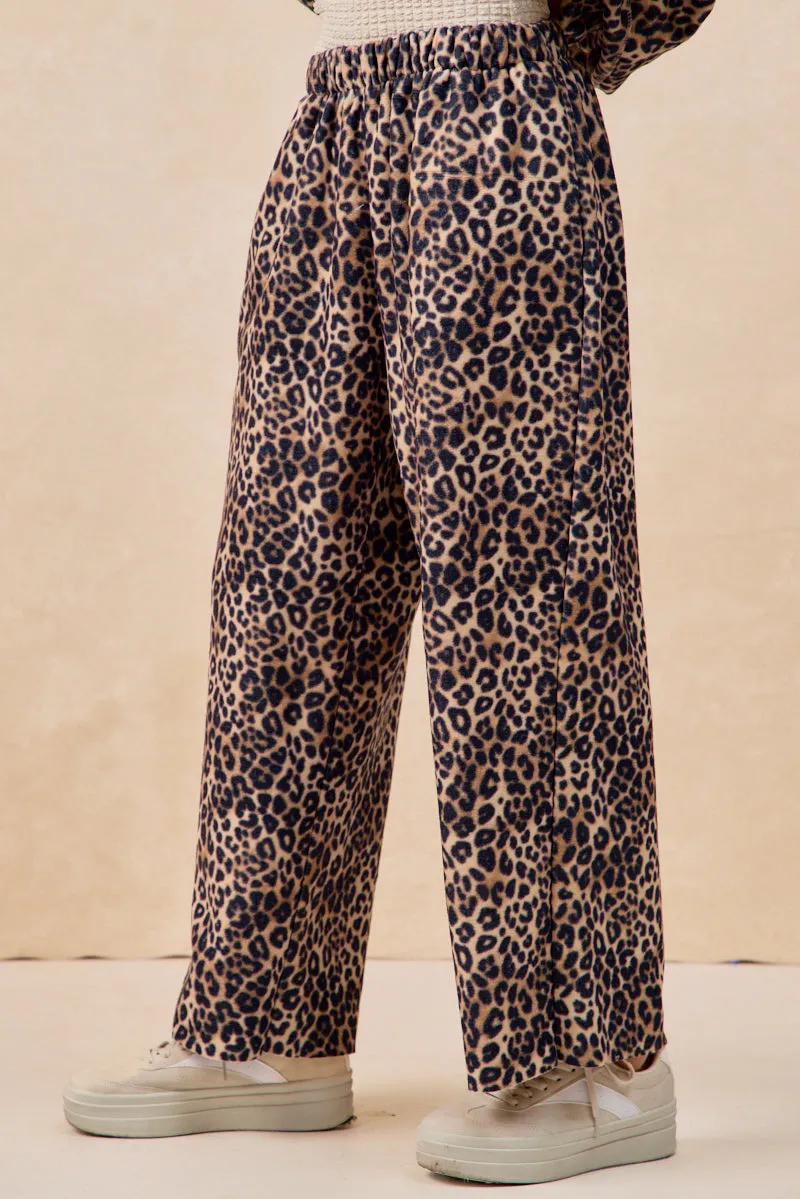Plaid detail IB1857-01 | LEOPARD BRUSHED TEXTURE ELASTIC WAISTBAND PANTS