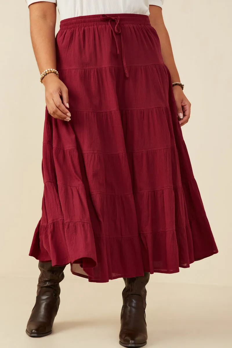 Textured Drawstring Waist Tiered Skirt clean design