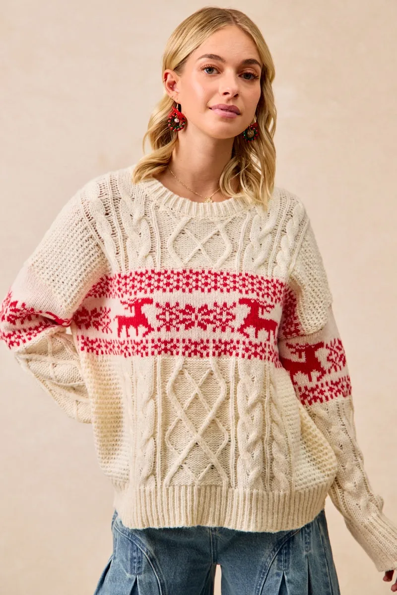 Blackout fabric IT4763-01 | CHRISTMAS THEME PATTERNED CABLE KNIT SWEATER