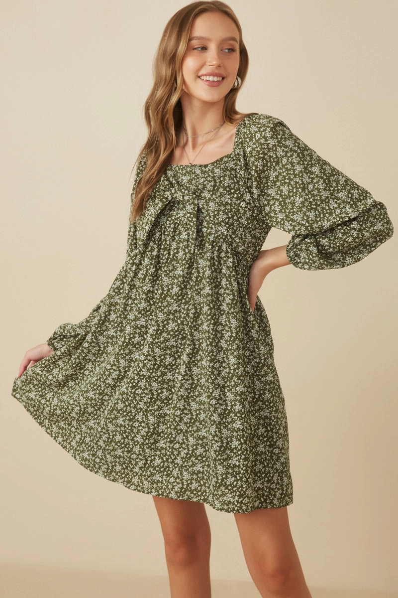 Sun-Protective Ditsy Floral Tie Front Smocked Back Dress