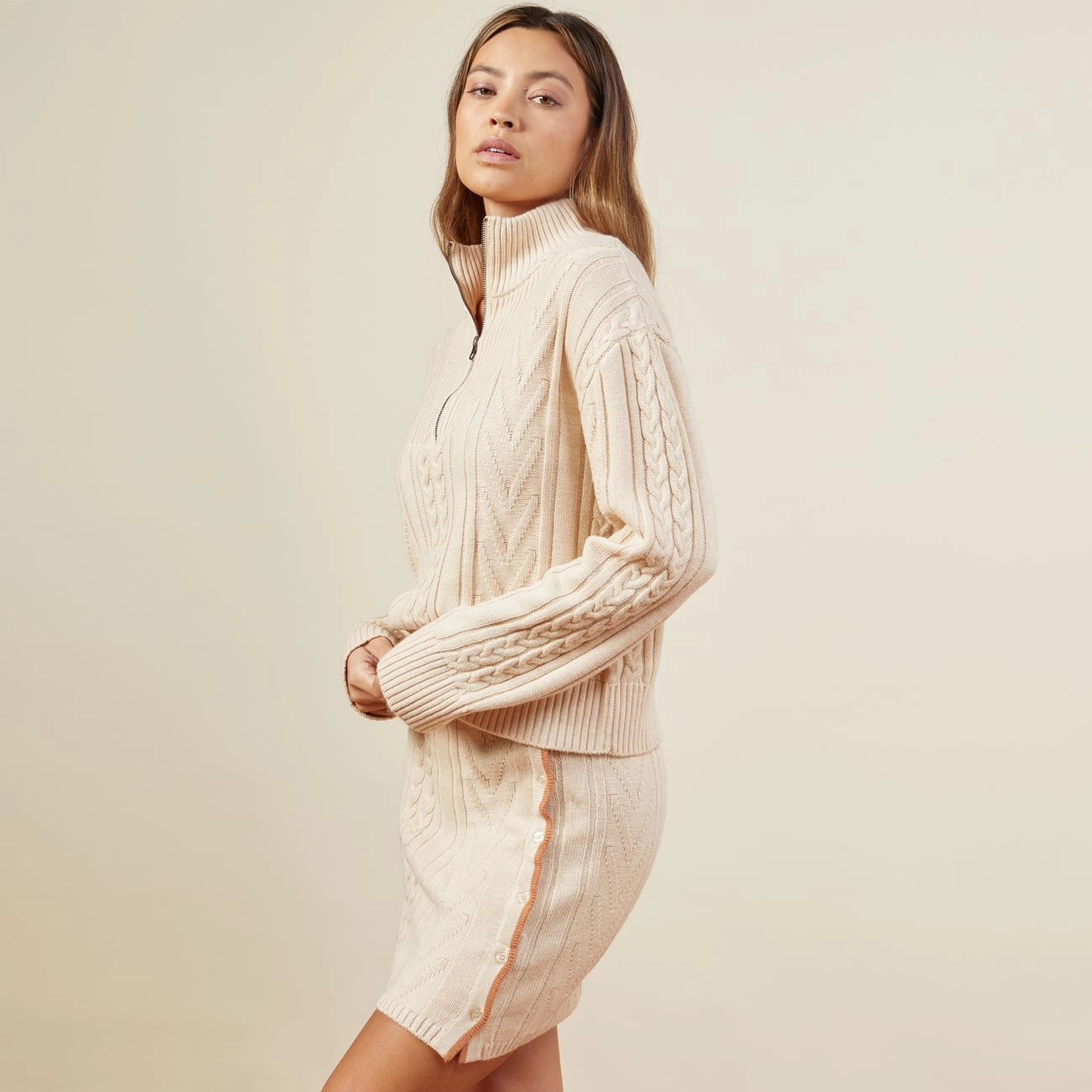 Classic Designs Merino Cable Knit Half Zip