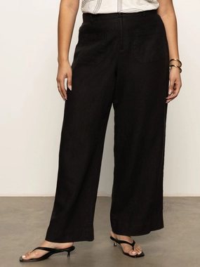 Smart Look The Linen Marine Wide Leg Semi-High Rise Pant Black Extended Sizing