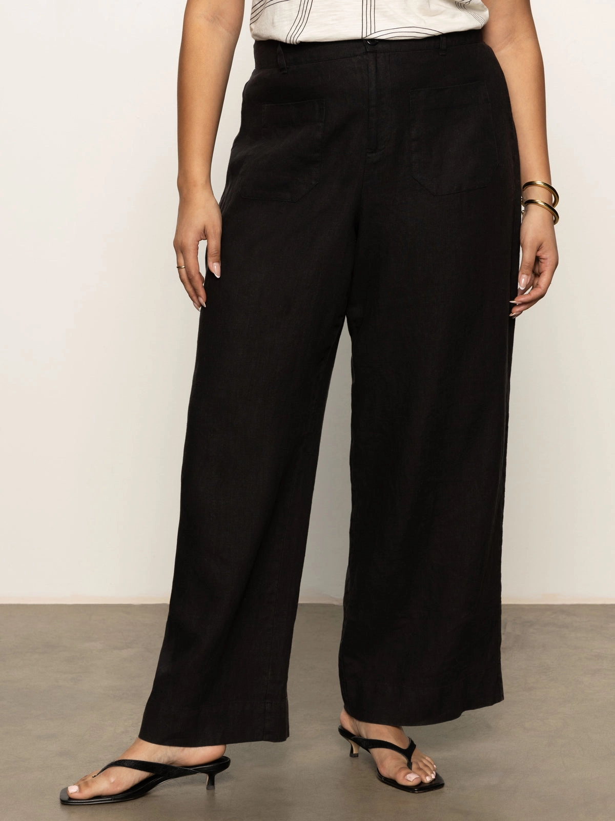 Smart Look The Linen Marine Wide Leg Semi-High Rise Pant Black Extended Sizing