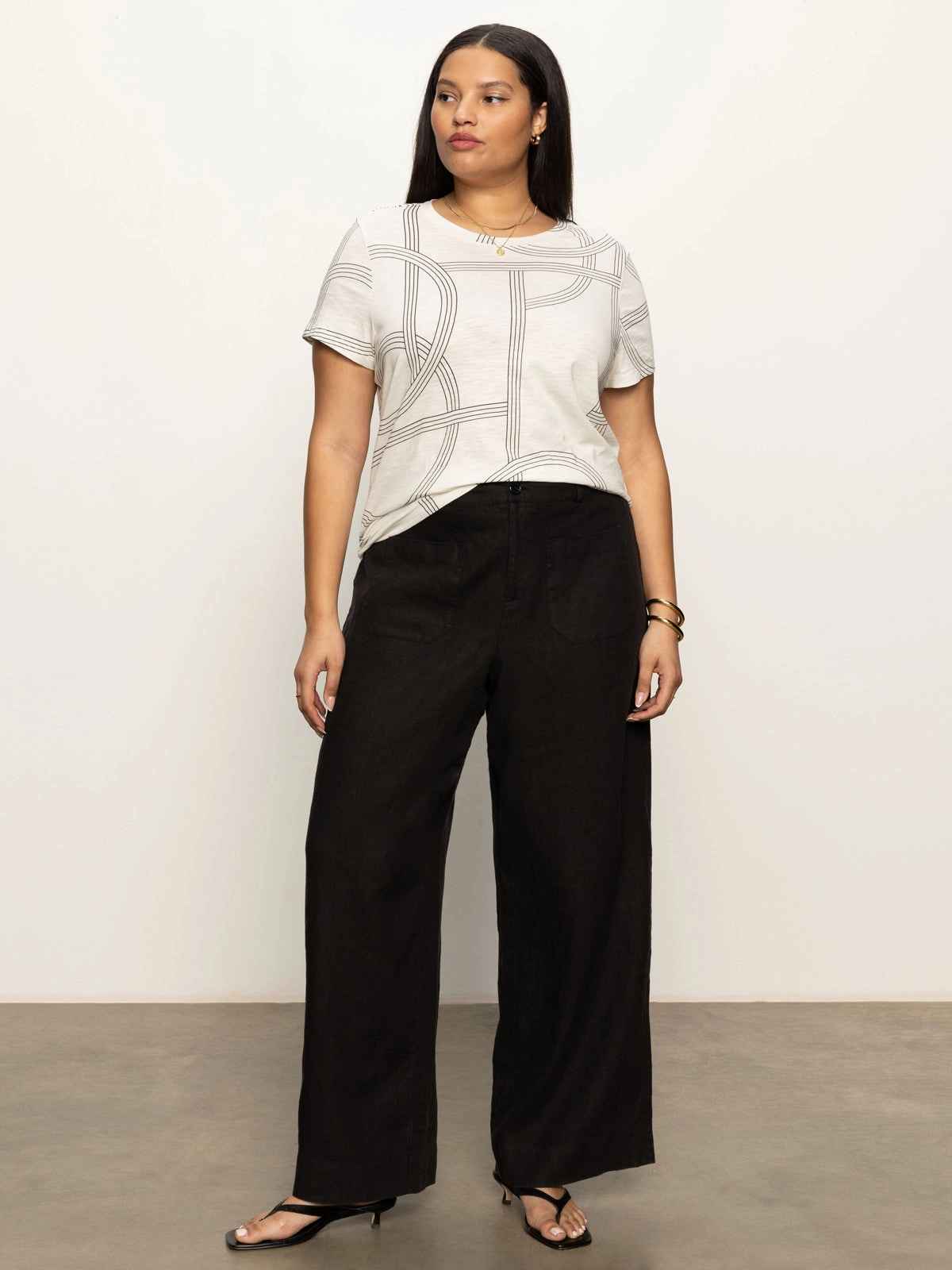Classic Fit The Linen Marine Wide Leg Semi-High Rise Pant Black Extended Sizing