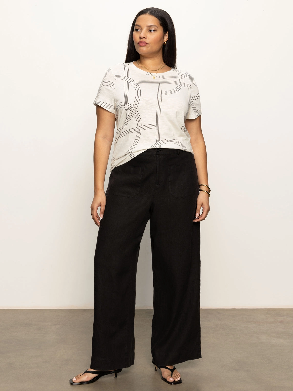 Classic Fit The Linen Marine Wide Leg Semi-High Rise Pant Black Extended Sizing