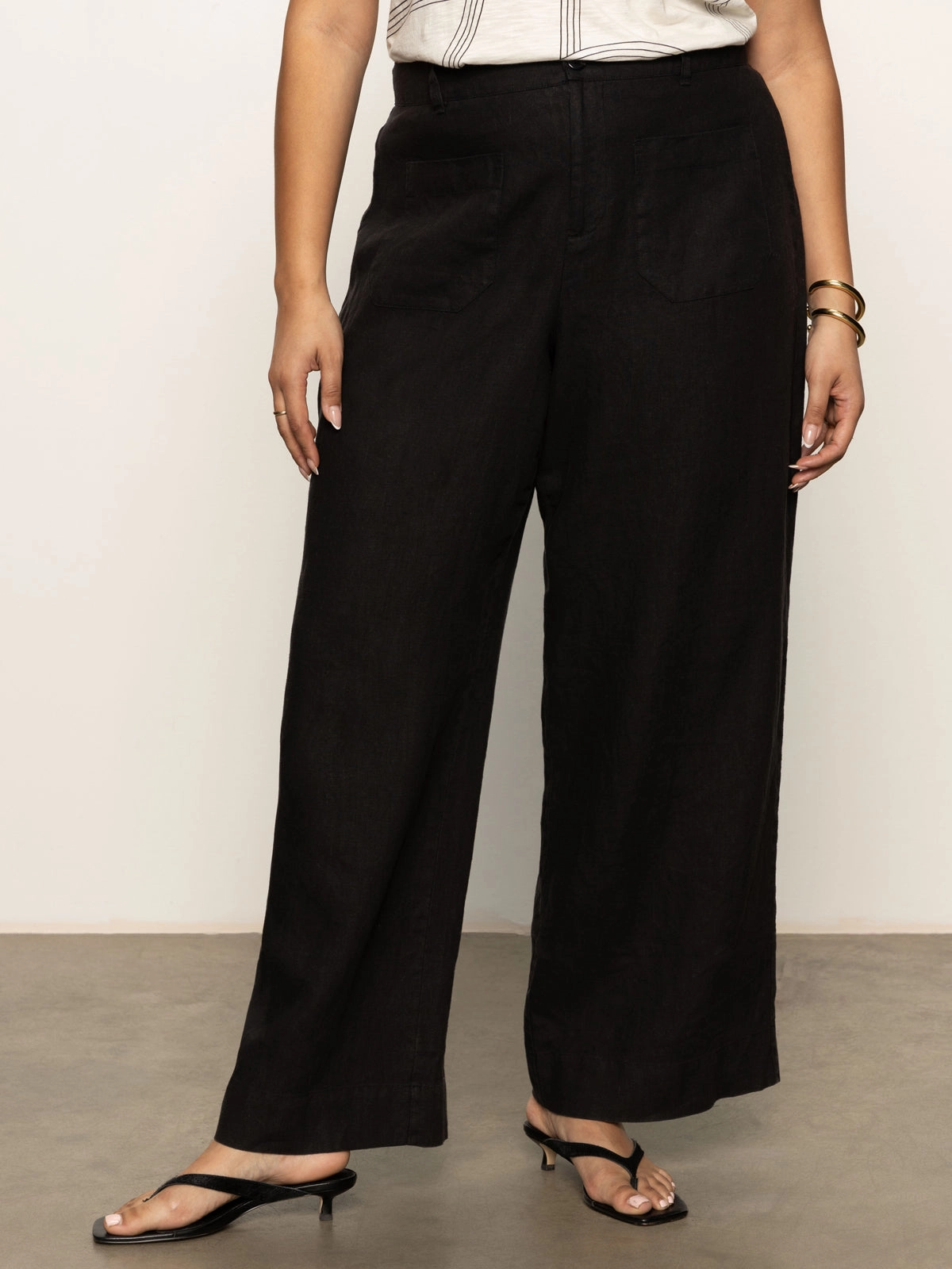 The Linen Marine Wide Leg Semi-High Rise Pant Black Extended Sizing Wrinkle-Resistant Sophisticated Look