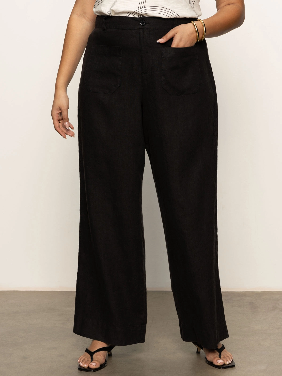 Classic Fit The Linen Marine Wide Leg Semi-High Rise Pant Black Extended Sizing
