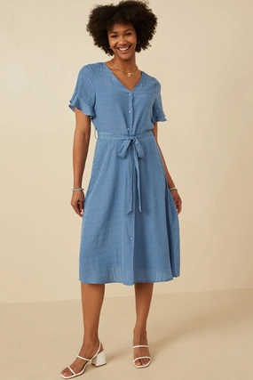 Balanced Mood Monochrome Mood Semi Shine Shadow Strip Tulip Sleeve Dress