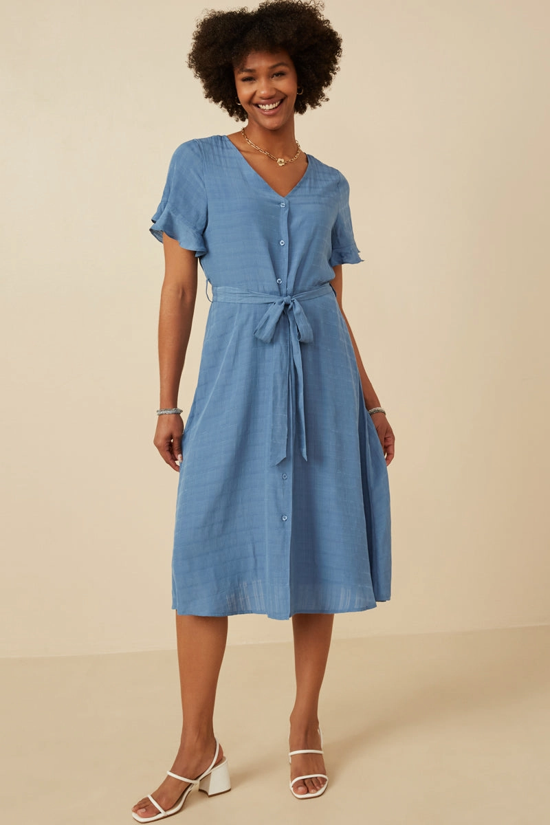 Semi Shine Shadow Strip Tulip Sleeve Dress Lace Fine