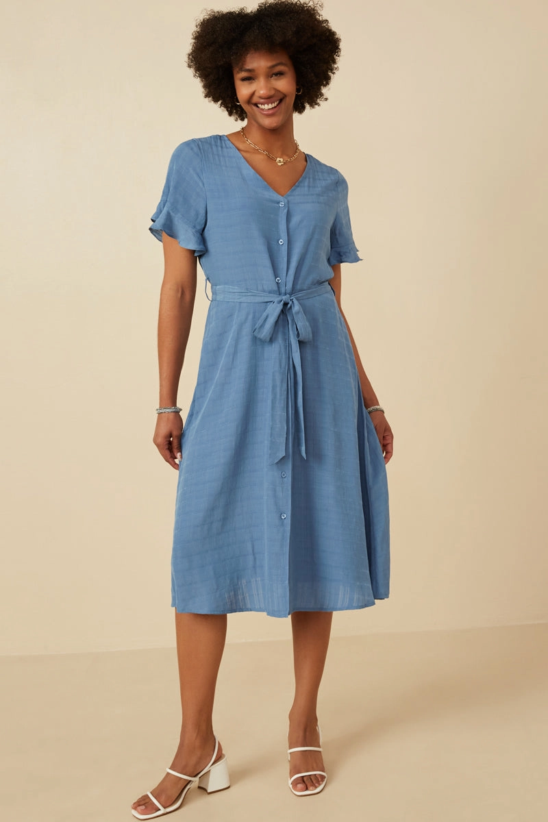 Semi Shine Shadow Strip Tulip Sleeve Dress Curve-Enhancing