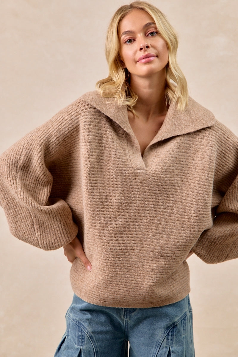 IT4523S-01 | SOLID HACCI SWEATER COLLARED TOP Water-resistant Travel-Ready