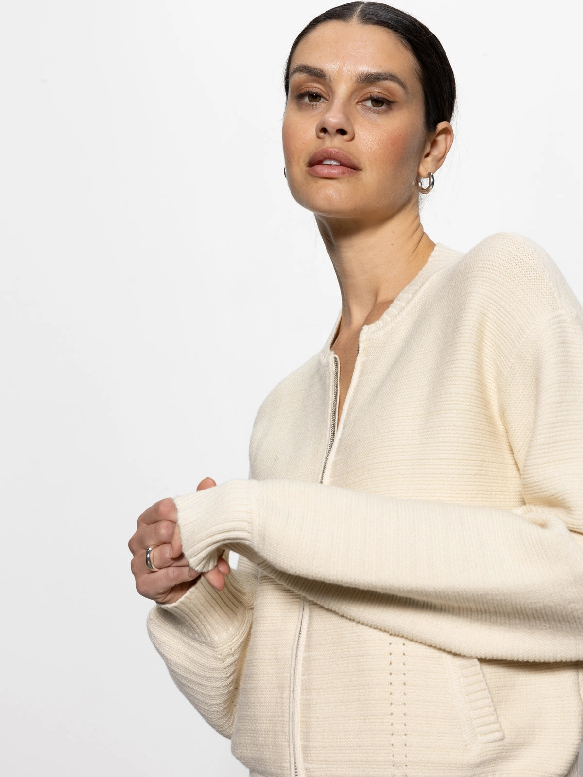 Layering Piece Knitted Bomber Jacket Muslin