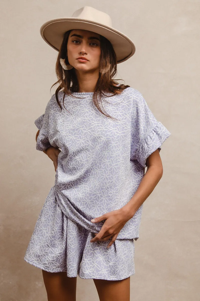 IB1653S-03 | TEXTURED FLOWER WAIST BAND SHORTS All-day Comfort