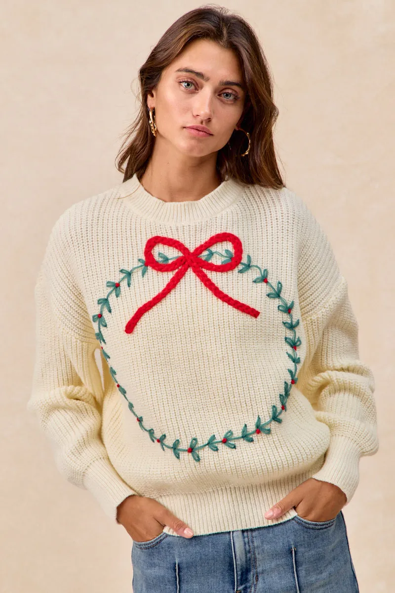 IP8254S-12 | CHRISTMAS WREATH HACCI KNIT TOP Refined Style Morning Commute Gear