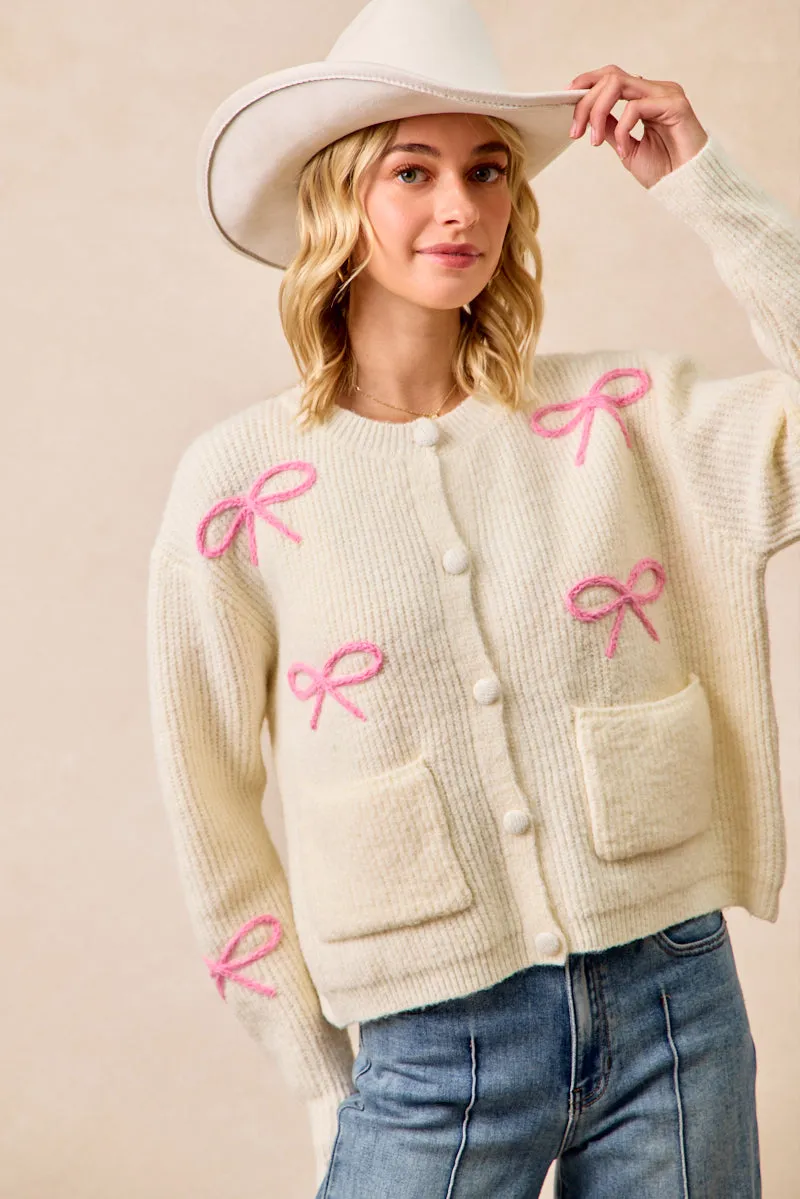 IT4567-01 | RIBBON PATCHED SWEATER CARDIGAN WITH FRONT BUTTON Work Friendly