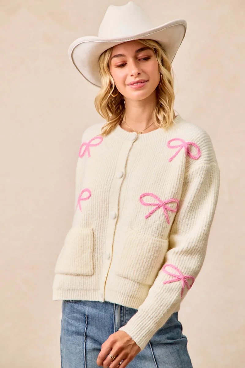 Lightweight Feel IT4567-01 | RIBBON PATCHED SWEATER CARDIGAN WITH FRONT BUTTON