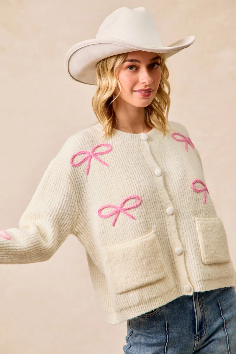 IT4567-01 | RIBBON PATCHED SWEATER CARDIGAN WITH FRONT BUTTON Daywear