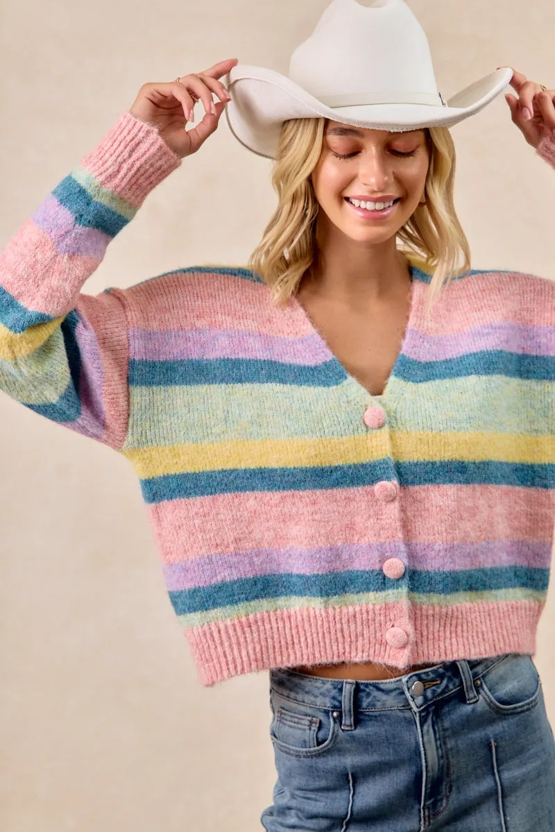 IT4724-01 | MULTI COLOR STRIPED SWEATER CARDIGAN WITH BUTTON Fit For Travel Practical Everyday Fit