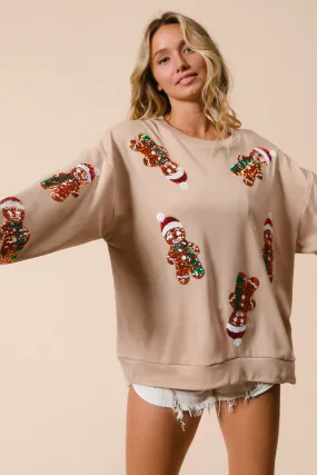 IT1508G-31 | SEQUIN GINGERBREAD MAN CHRISTMAS PULLOVER Casual Feel All Day Layering