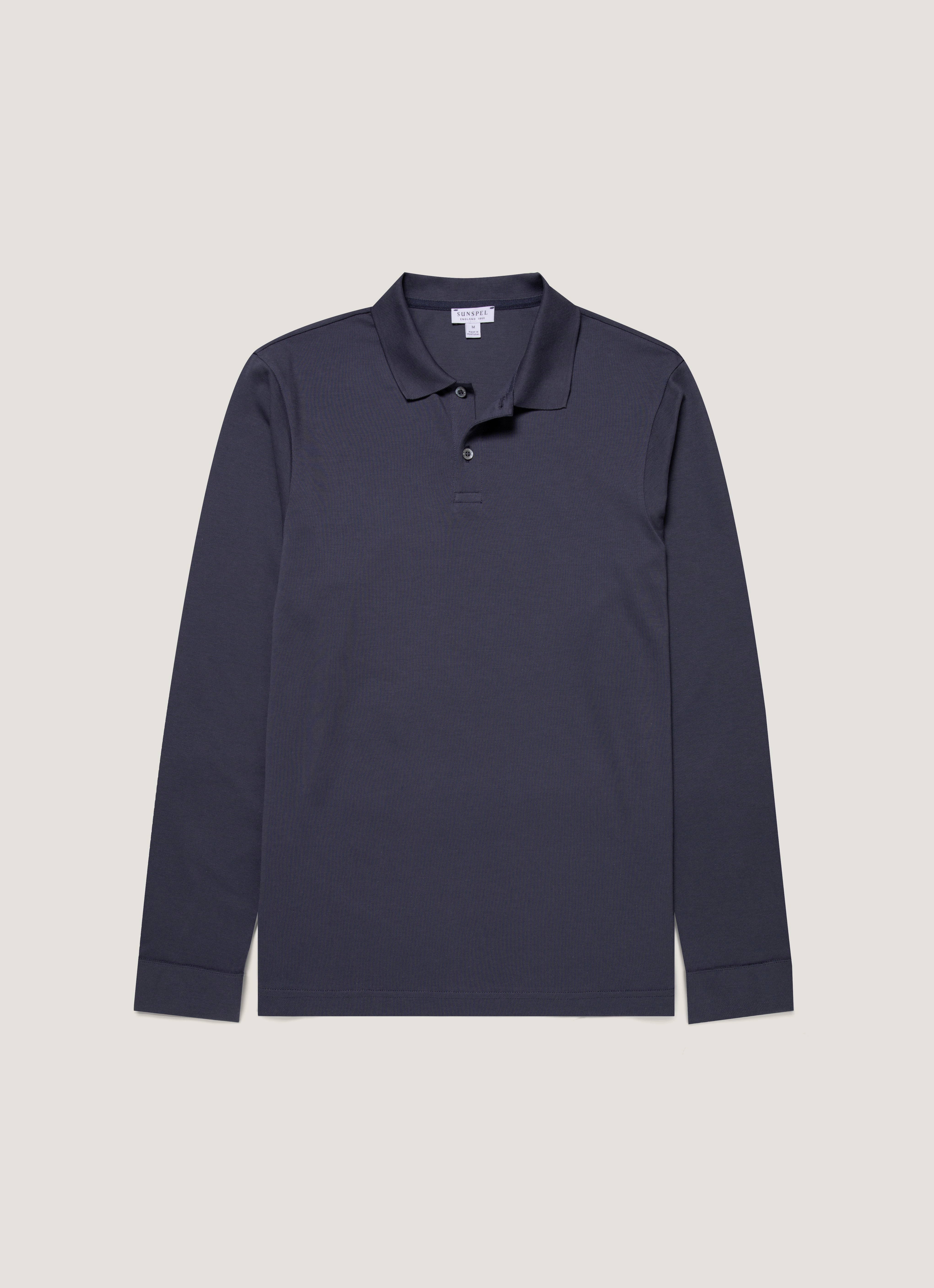 Trendy minimalistic T-shirt Men's Long Sleeve Piqu?? Polo Shirt in Navy