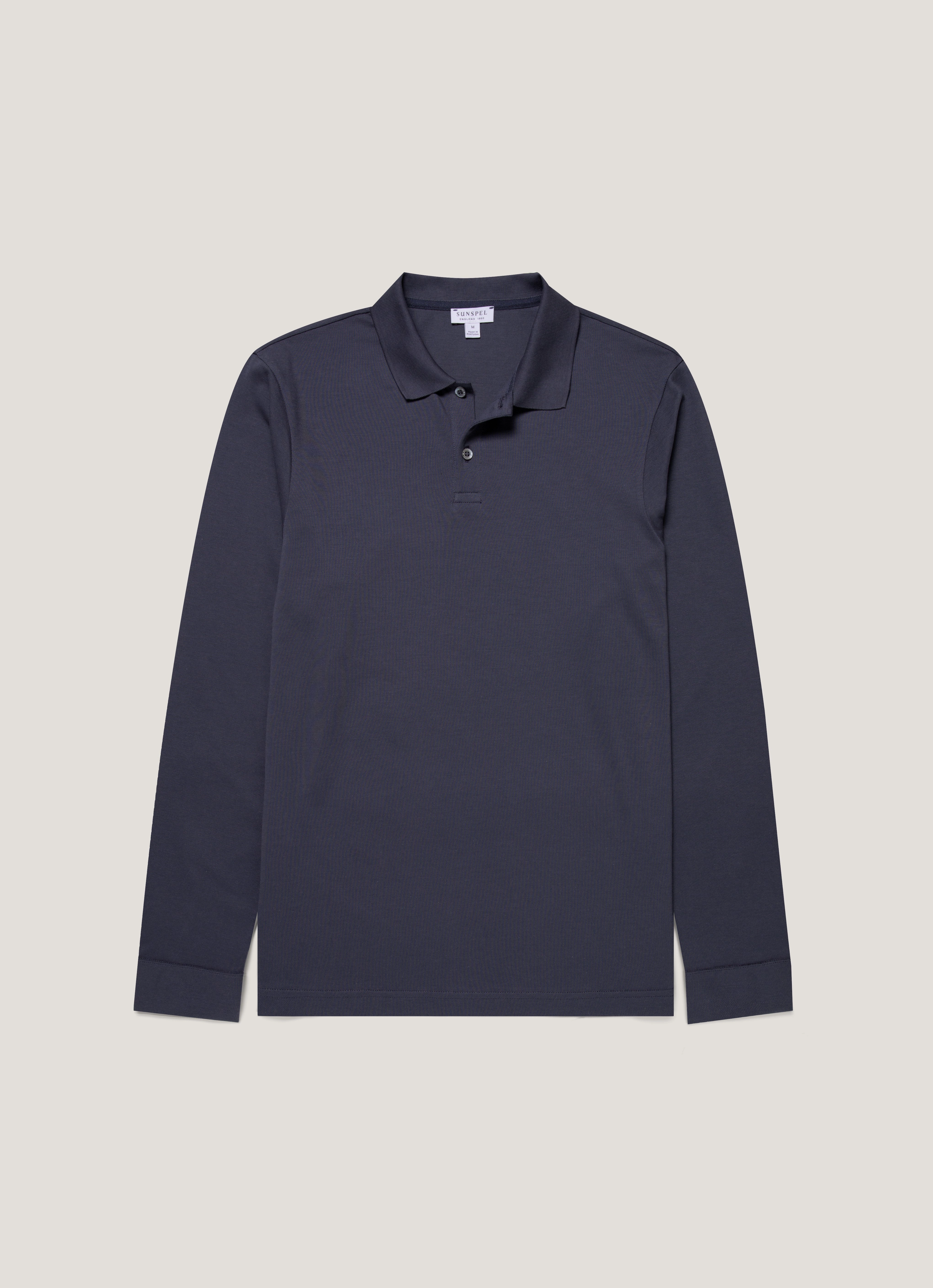 Polished Style Men's Long Sleeve Piqu?? Polo Shirt in Navy