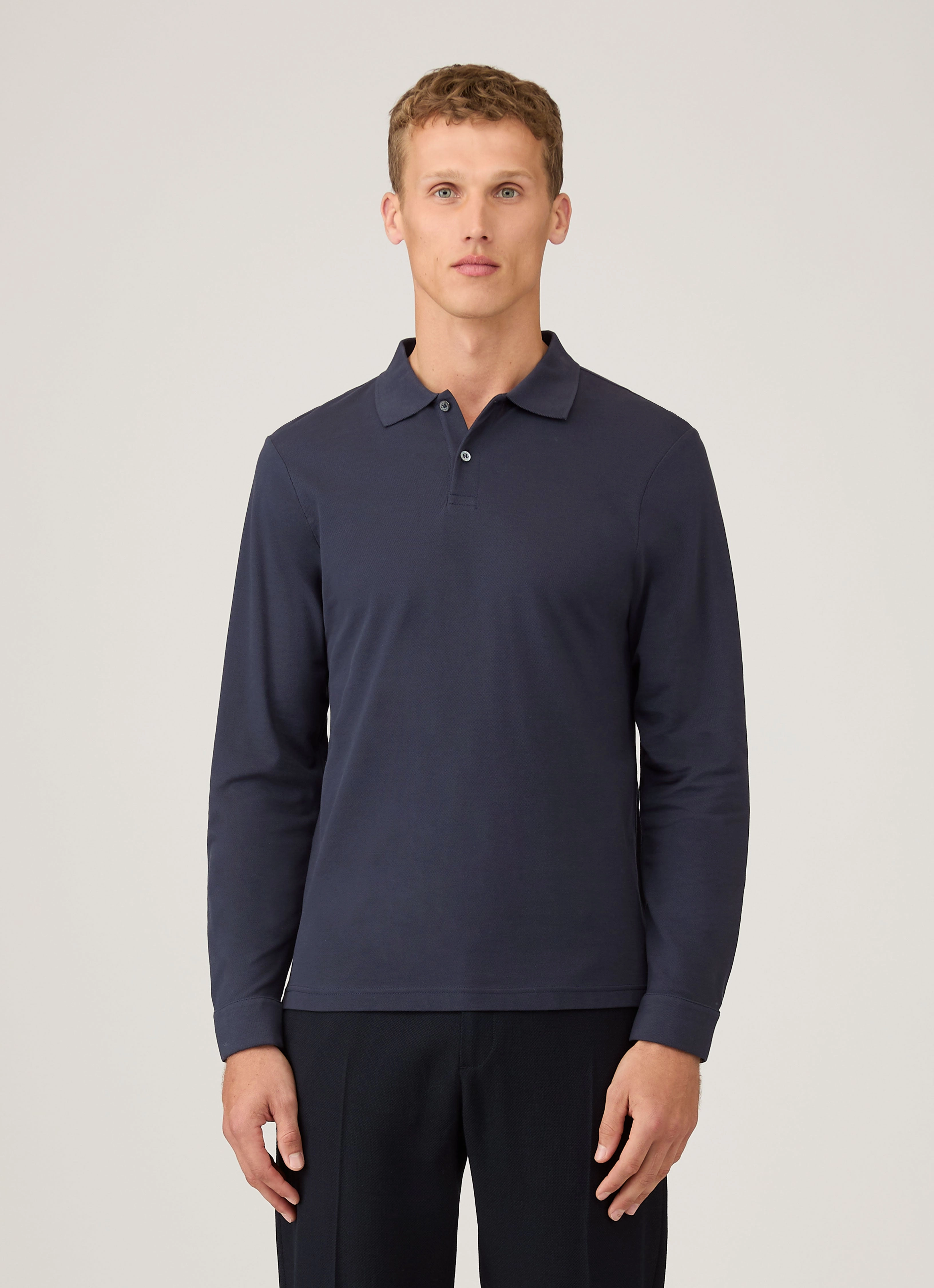Clean Choice Men's Long Sleeve Piqu?? Polo Shirt in Navy
