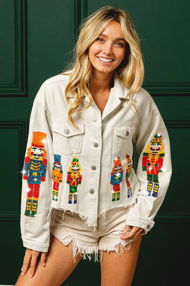 IP6187G-22 | NUTCRACKERS EMBROIDERY CHRISTMAS CORDUROY JACKET Casual Style Easy Care
