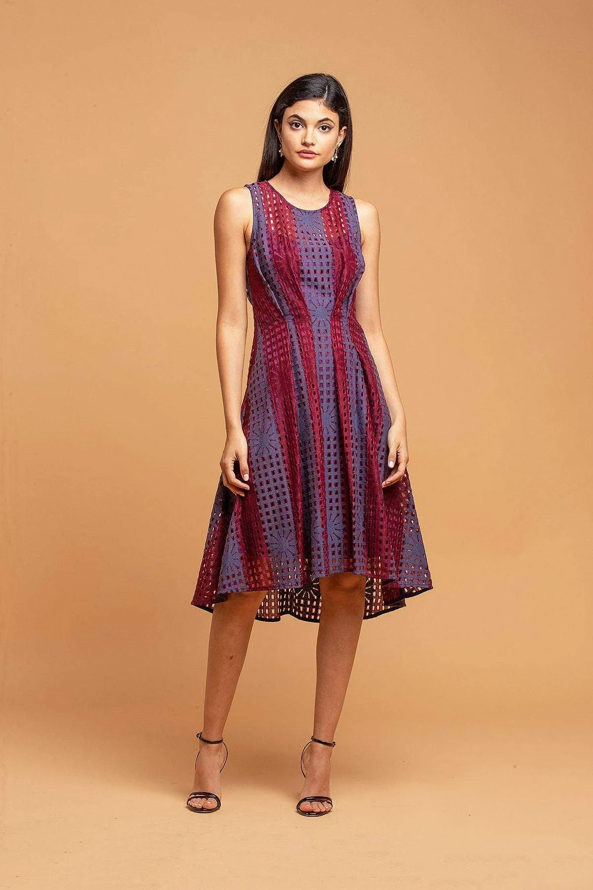Clip Strap Samantha Dress - Navy Burgundy Lace