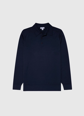 Soft everyday sweater Men's Extra-Fine Merino Polo Shirt in Light Navy