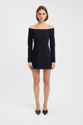 Oyster Long Sleeve Mini Dress Empire-Waist Satin Finish