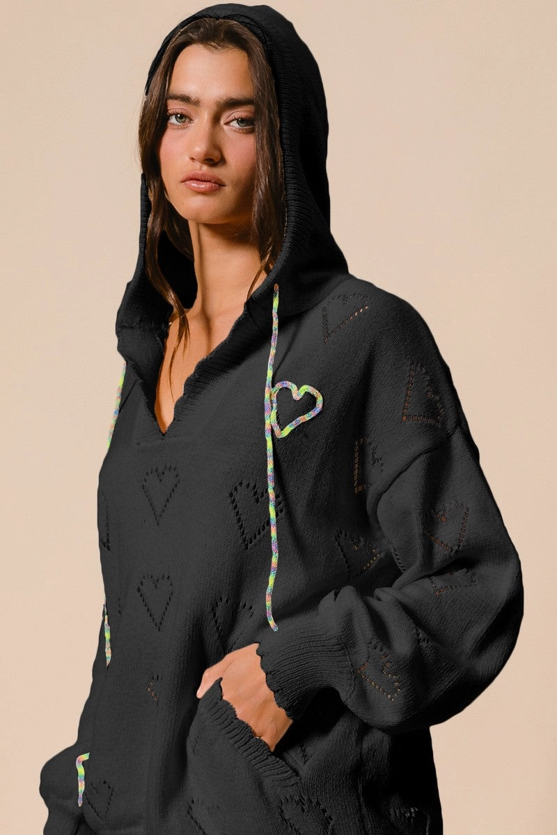 IT2339R-01 | HEART HOODIE SWEATER polka-dot Mermaid-Hem