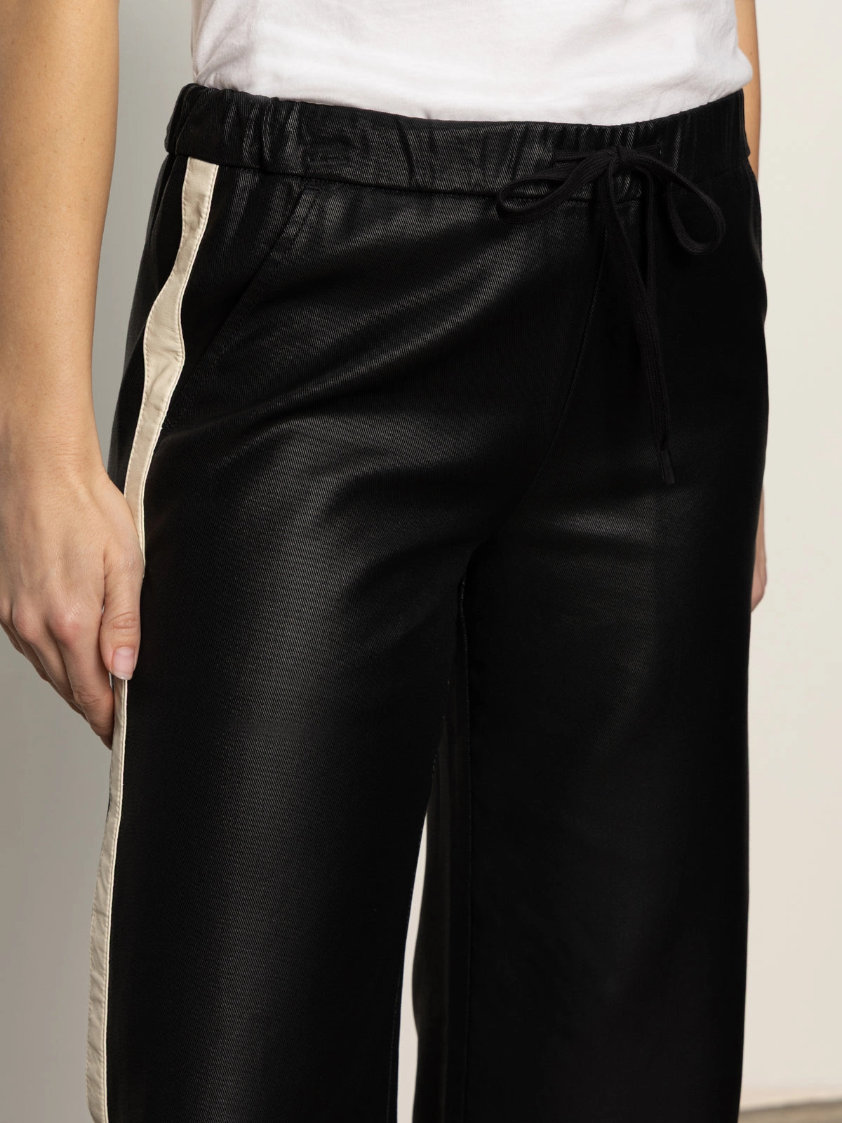 Coated Twill Track Pant Black Thin