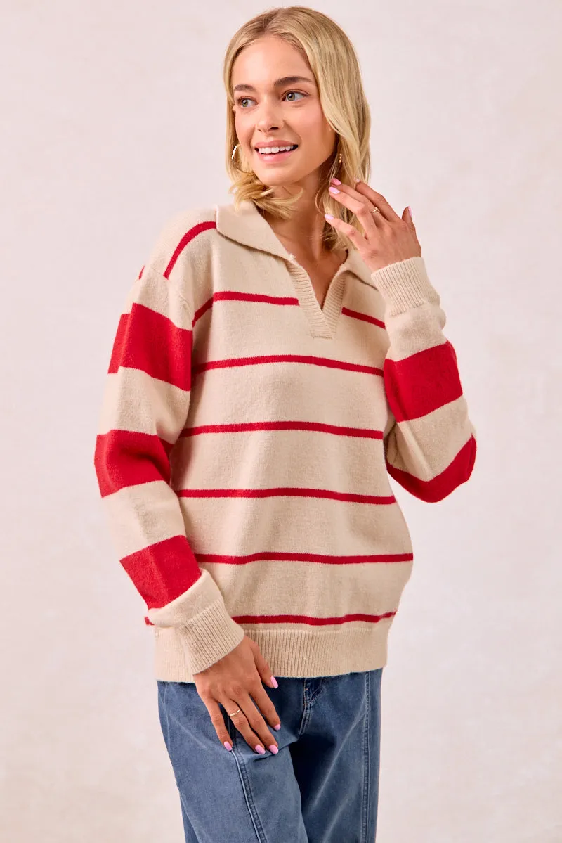 IT4312-01 | CONTRAST STRIPED SOLID KNIT SWEATER TOP Modern Day Look