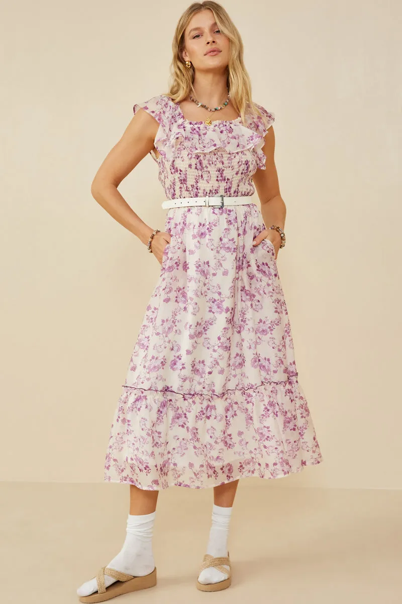 Floral Printed Smocked Exaggerated Ruffle Dress Unisex Option Classic Flow