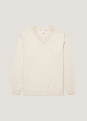 Knitwear for cooler days Men's Lambswool V-neck Jumper in Oatmeal Melange