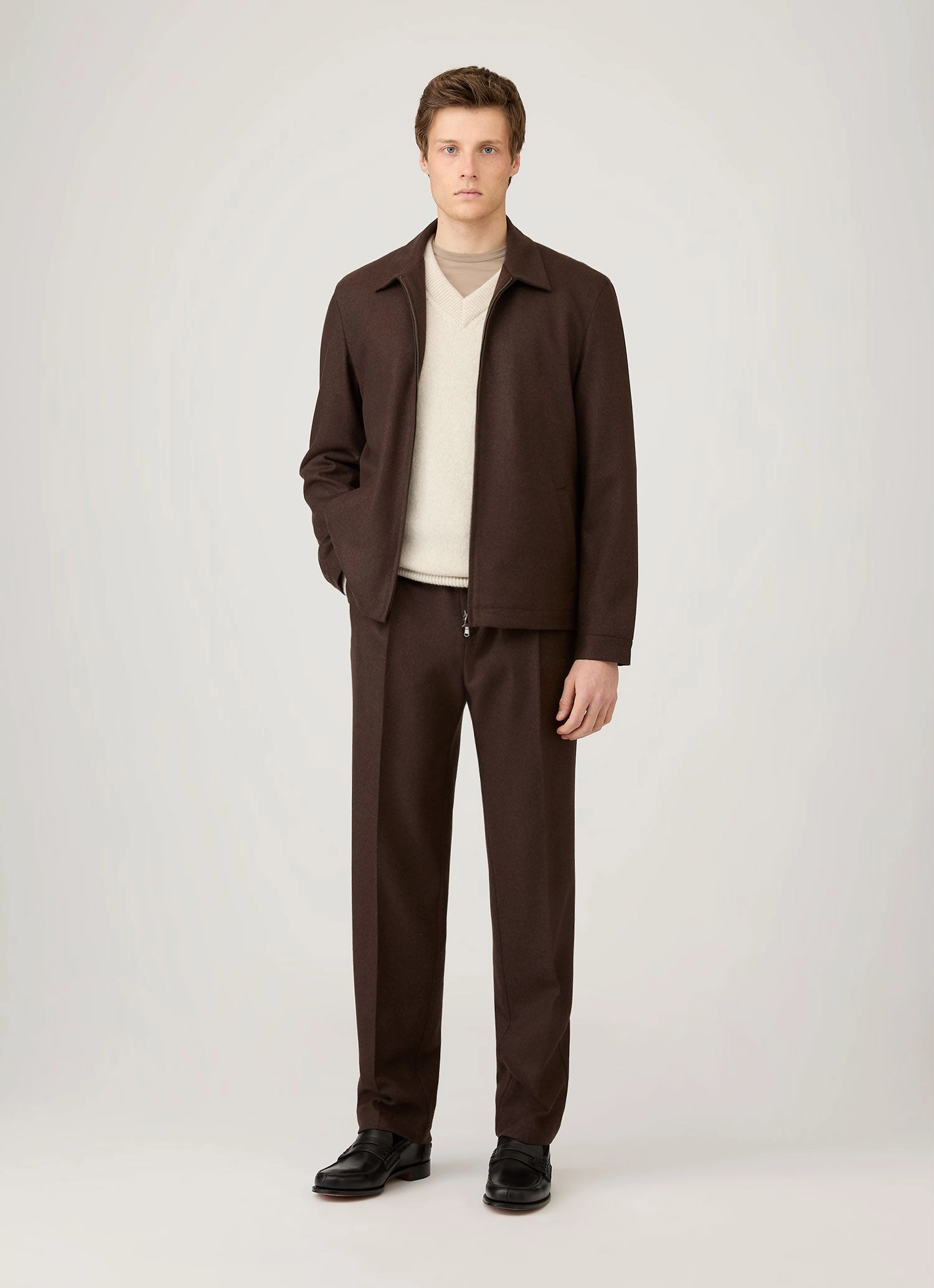 Combed Cotton Men's Lambswool V-neck Jumper in Oatmeal Melange